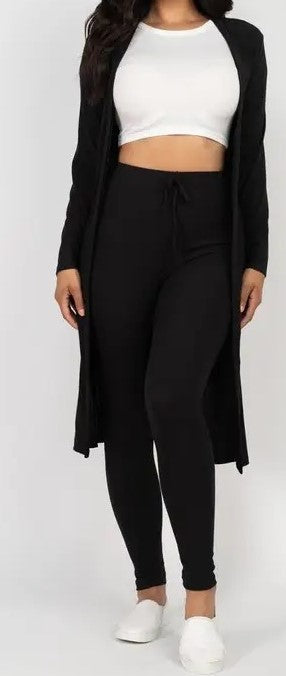 Black Ribbed Cardigan & Leggings Set